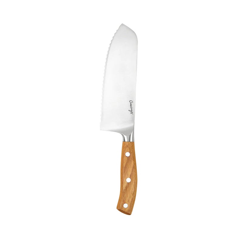 Cravings by Chrissy Teigen Cravings Go-To Santoku Knife â€“ 7-Inch Serrated Stainless Steel Blade with Organic Ashwood Handle, Ideal for Slicing, Dicing, and Carving â€“ A Must-Have Kitchen Essential by Chrissy Teigen - Image 1